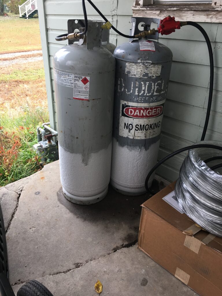 propane tanks in use for a heat treatment