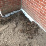 termite activity around a fireplace outside