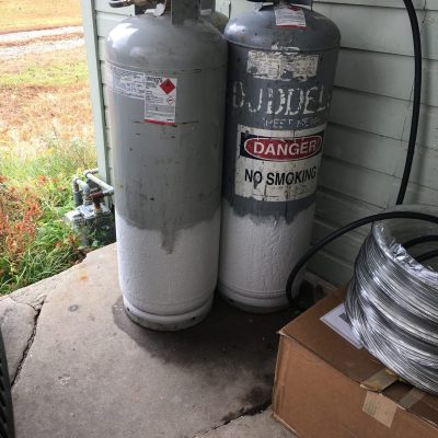 propane tanks in use for a heat treatment