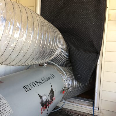 bed bug heater and intake duct during a job